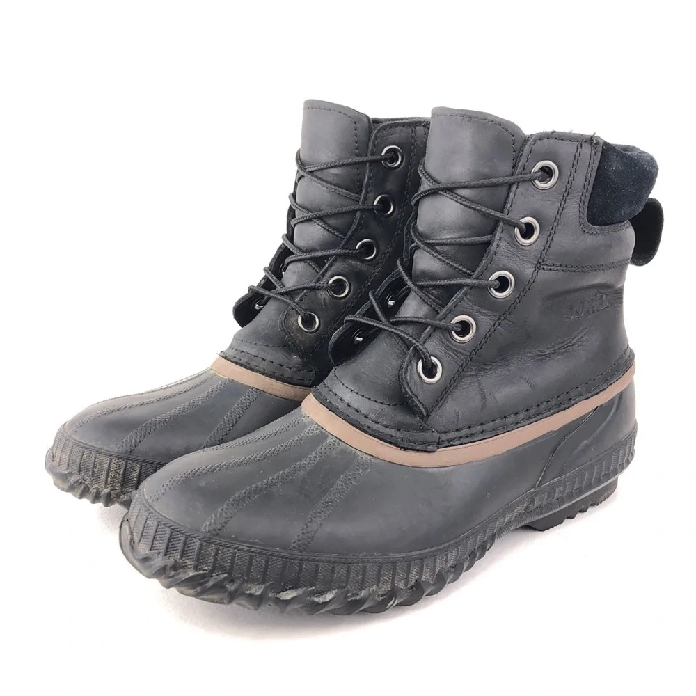 Sorel Cheyanne Lace Black Leather Winter Boots 8